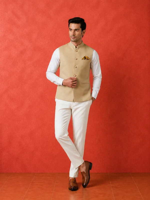 Beige_Solid_Nehru_Bandi_for_Men
