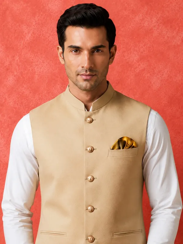 Beige_Solid_Nehru_Bandi_for_Men