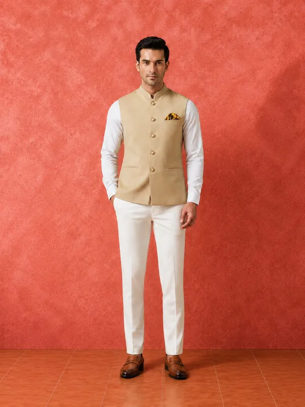Beige_Solid_Nehru_Bandi_for_Men