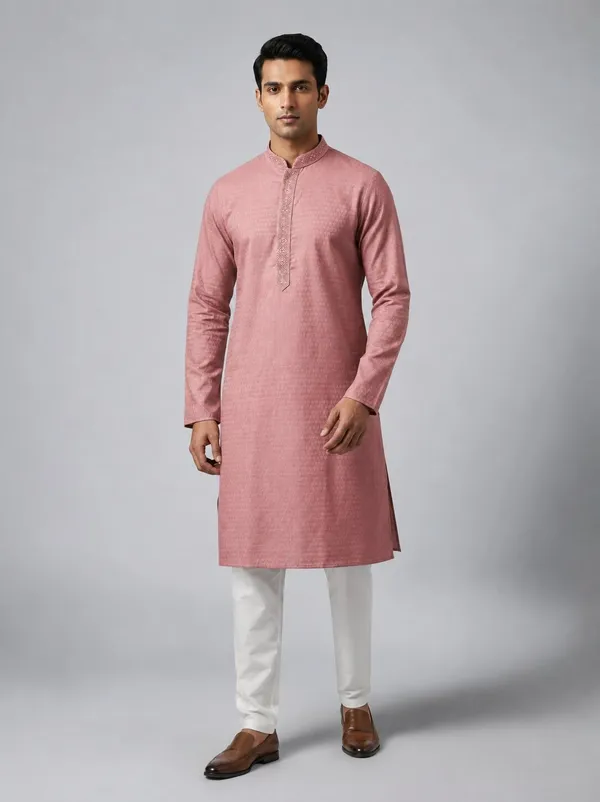 Men_Peach_Embroidered_Kurta_Pajama
