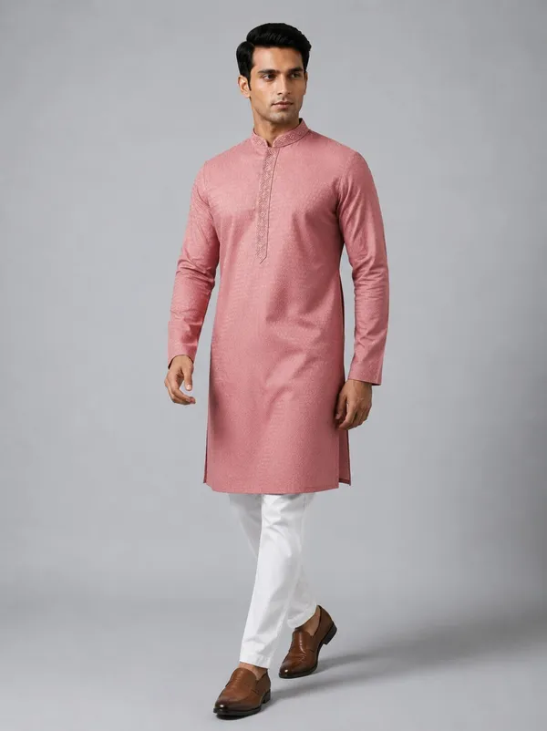 Men_Peach_Embroidered_Kurta_Pajama