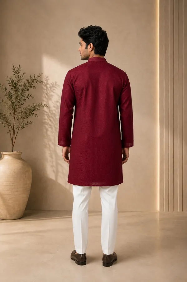 Men_Maroon_Textured_Kurta_Pajama