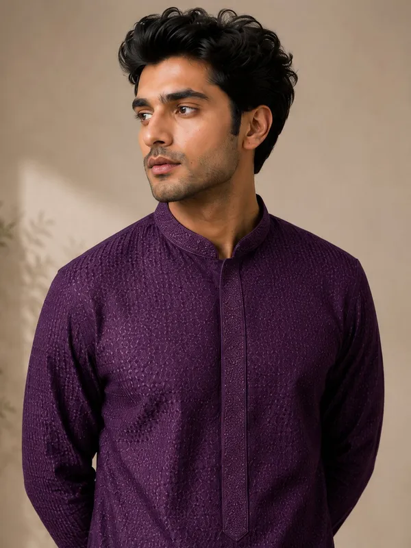 Men_Purple_Textured_Kurta_Pajama_Set