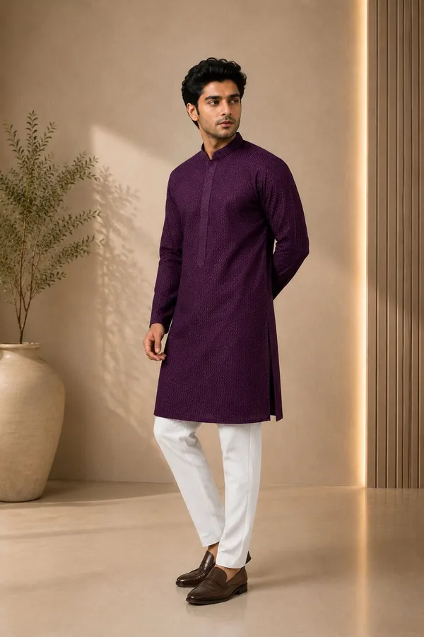 Men_Purple_Textured_Kurta_Pajama_Set