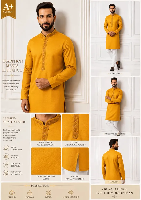 Men_Yellow_Embroidered_Kurta_Pajama