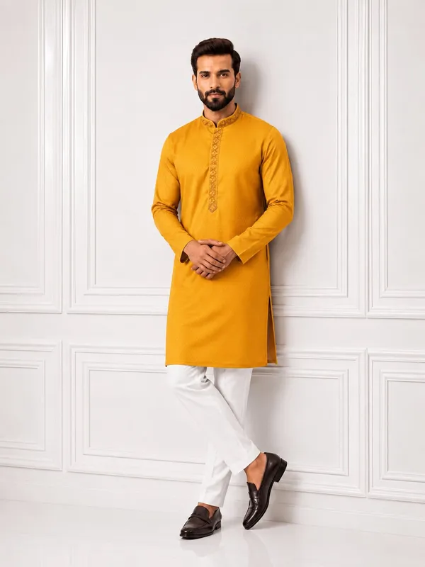 Men_Yellow_Embroidered_Kurta_Pajama