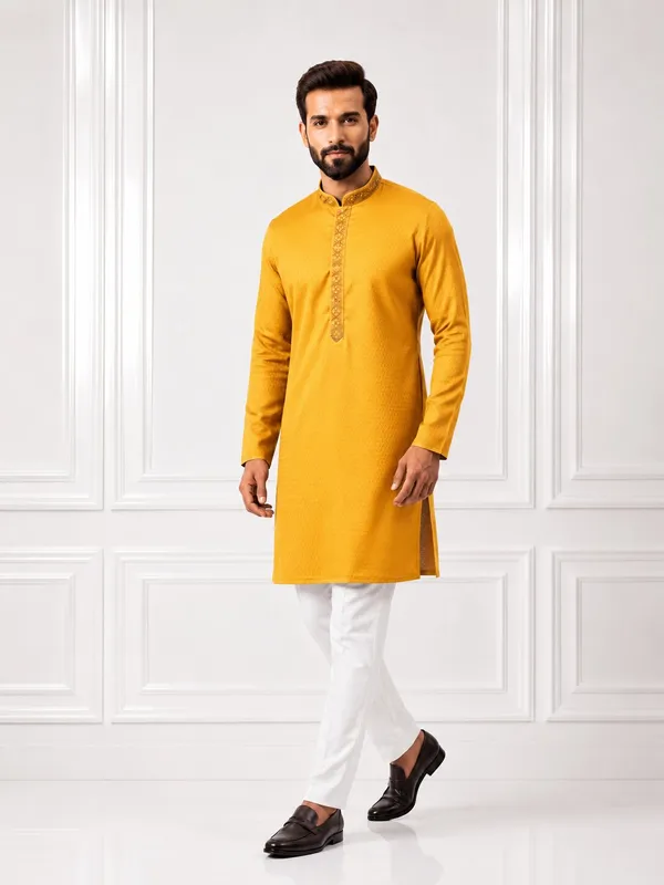 Men_Yellow_Embroidered_Kurta_Pajama