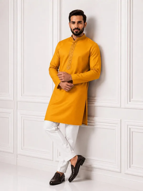 Men_Yellow_Embroidered_Kurta_Pajama