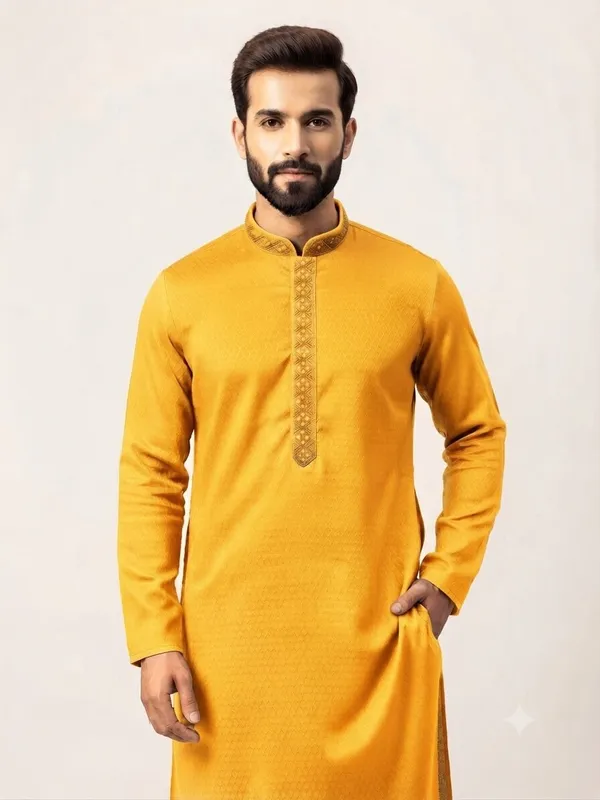 Men_Yellow_Embroidered_Kurta_Pajama