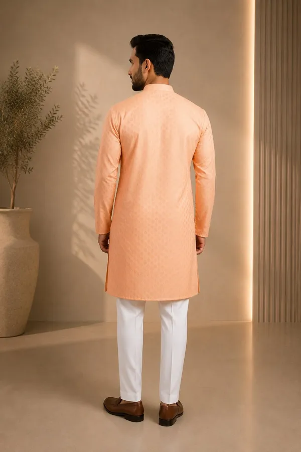 Men_Peach_Textured_Kurta_Pajama