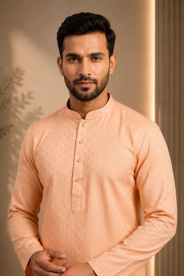 Men_Peach_Textured_Kurta_Pajama