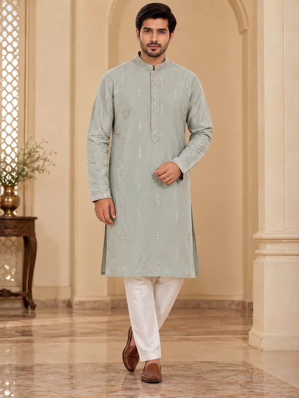 Light_Pista_Embroidered_Kurta_Pyjama_Set_for_Men