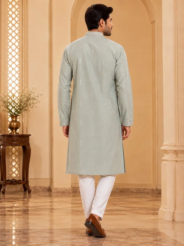 Light_Pista_Embroidered_Kurta_Pyjama_Set_for_Men