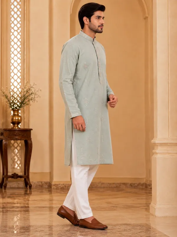 Light_Pista_Embroidered_Kurta_Pyjama_Set_for_Men