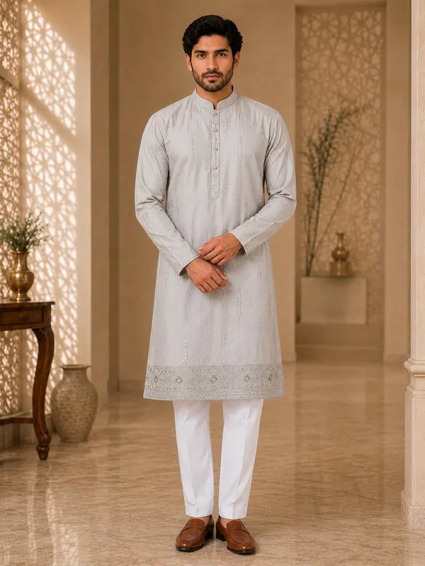 Light_Peach_Embroidered_Kurta_Pyjama_Set