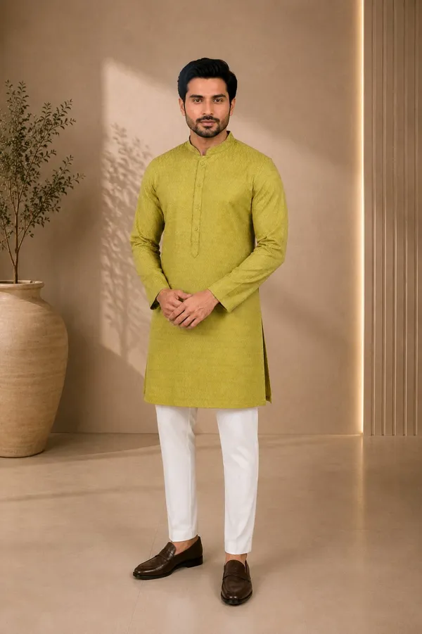 Men_Mehandi_Textured_Kurta_Pajama