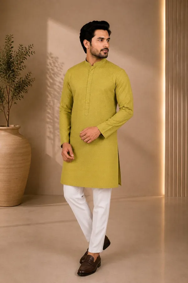 Men_Mehandi_Textured_Kurta_Pajama