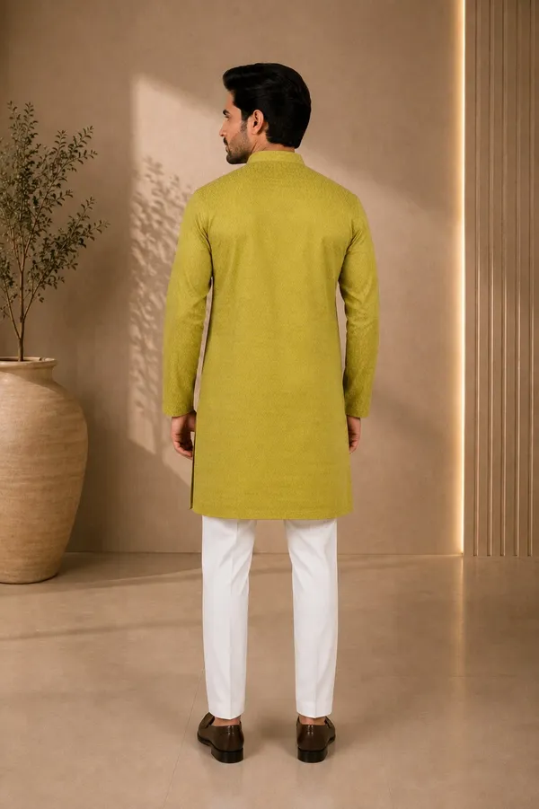 Men_Mehandi_Textured_Kurta_Pajama