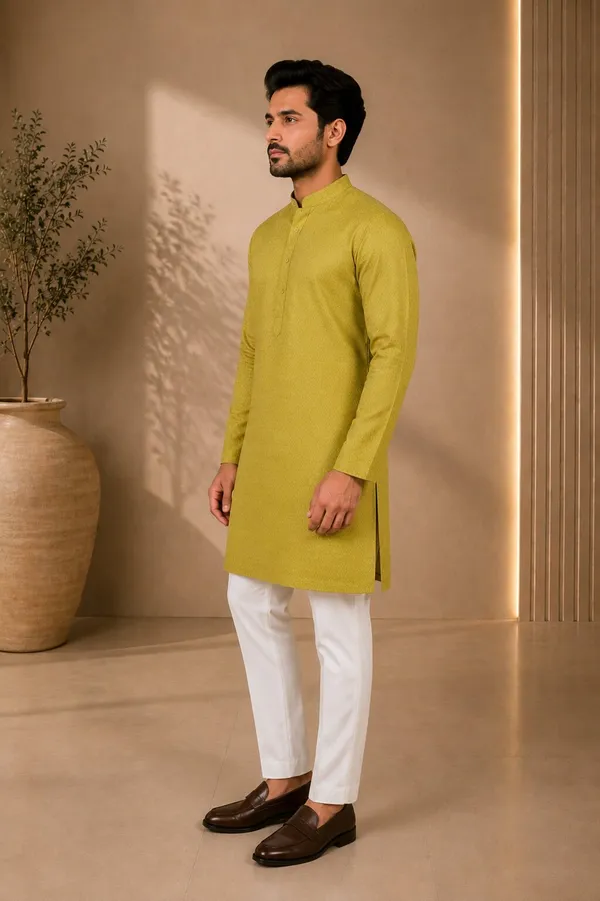 Men_Mehandi_Textured_Kurta_Pajama