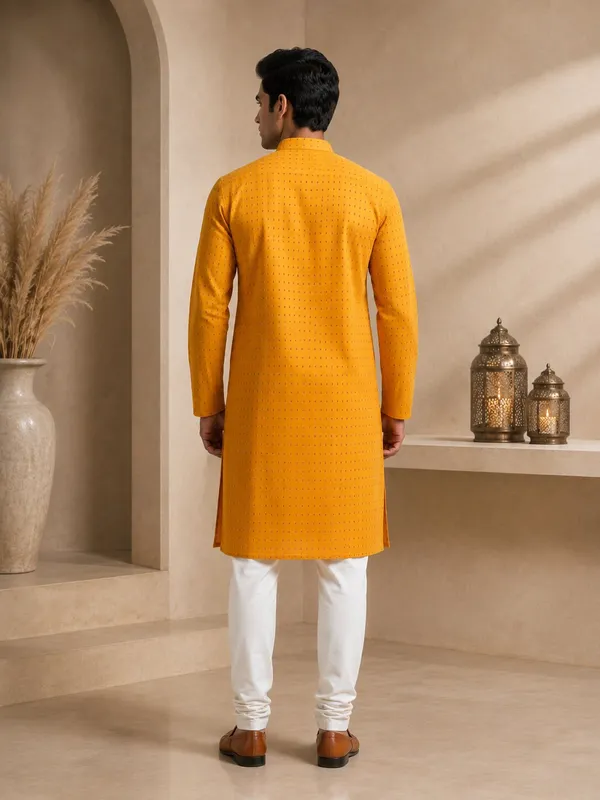 Men_Yellow_Textured_Kurta_Pajama
