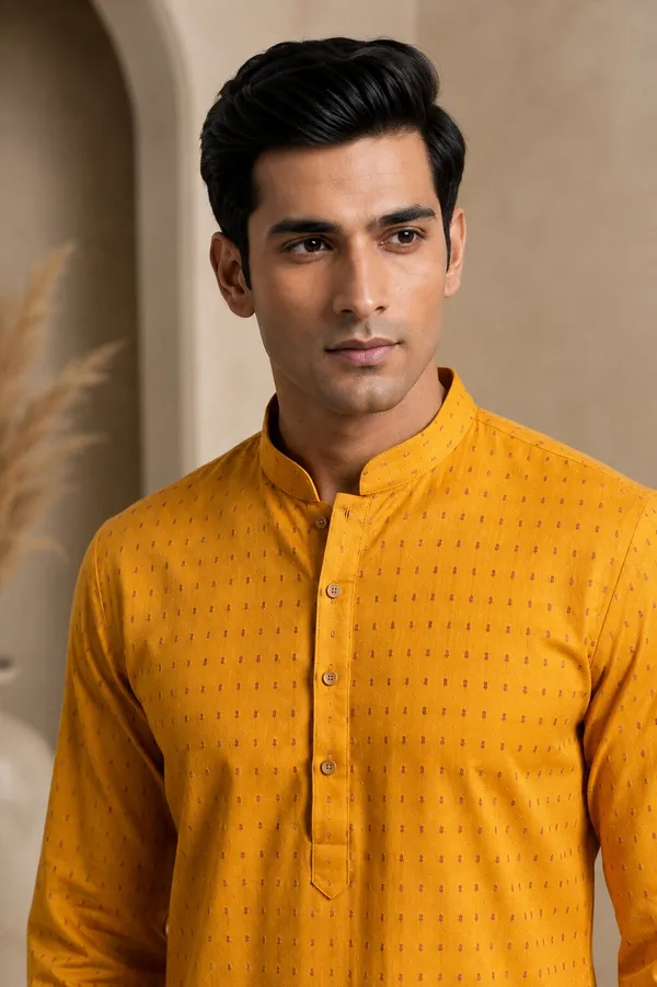 Men_Yellow_Textured_Kurta_Pajama