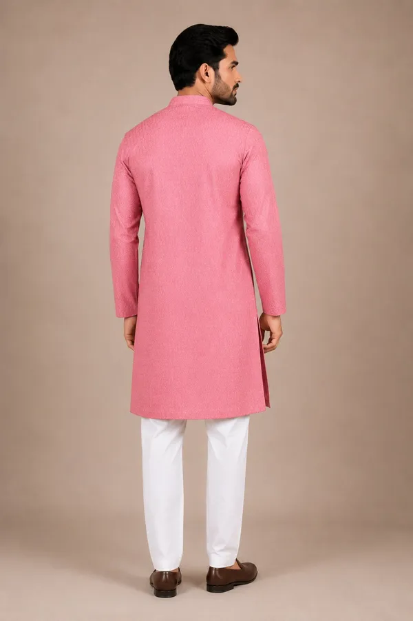 Men_Premium_Pink_Textured_Kurta_with_White_Pajama