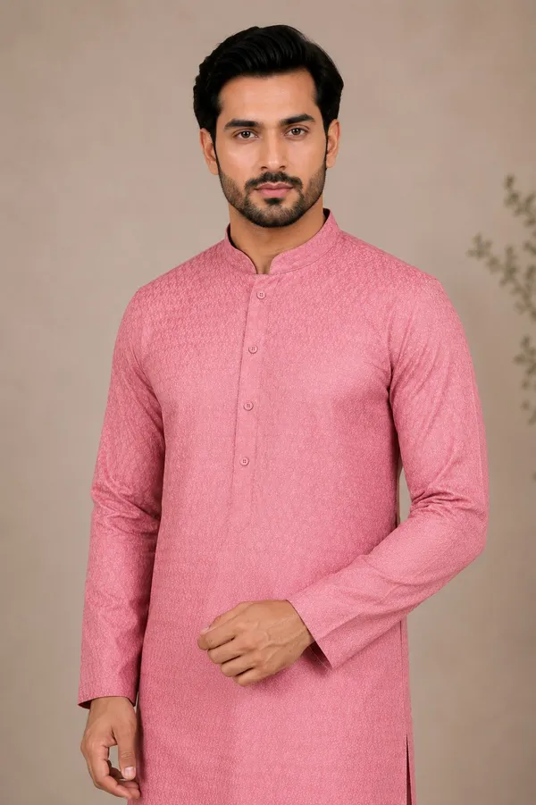 Men_Premium_Pink_Textured_Kurta_with_White_Pajama