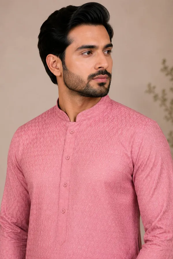Men_Premium_Pink_Textured_Kurta_with_White_Pajama