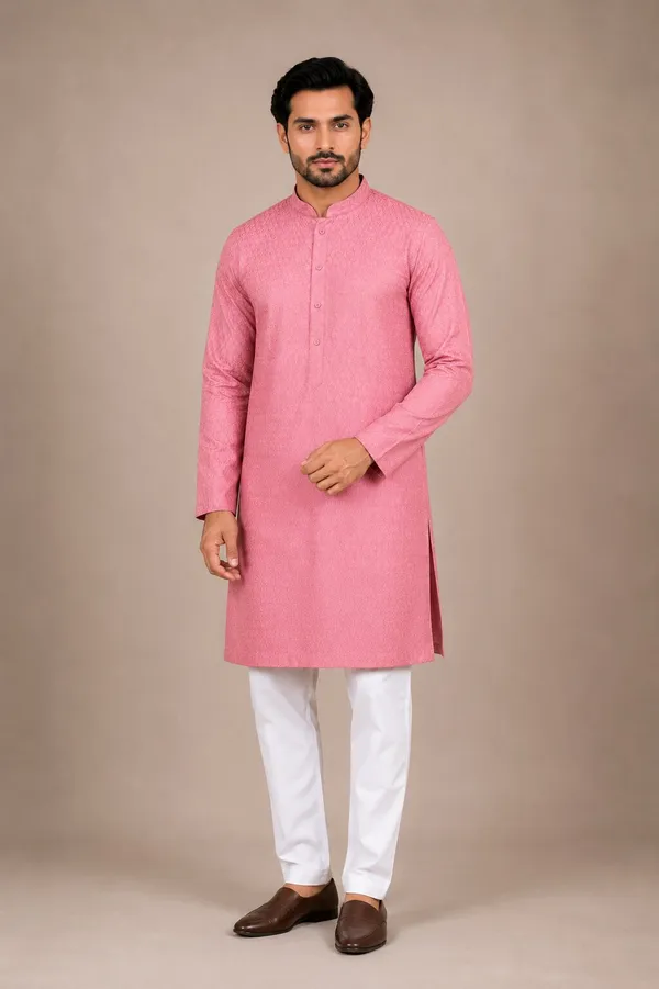 Men_Premium_Pink_Textured_Kurta_with_White_Pajama