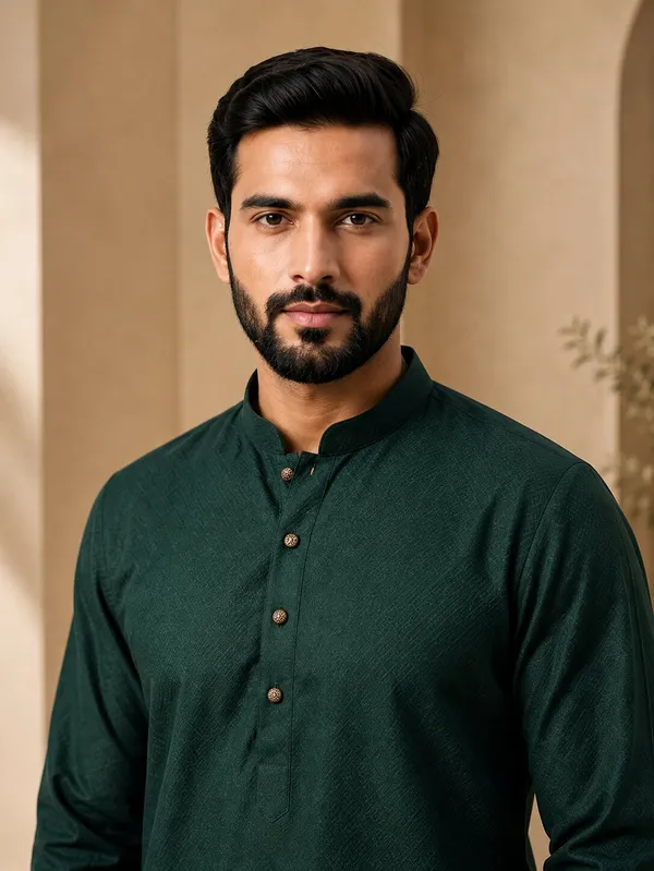 Men_Green_Textured_Kurta_Pajama