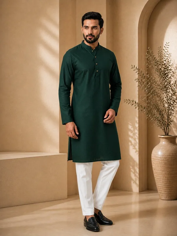 Men_Green_Textured_Kurta_Pajama