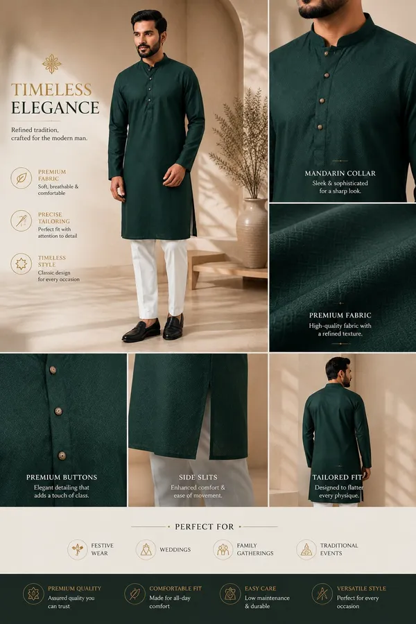 Men_Green_Textured_Kurta_Pajama