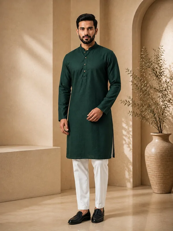 Men_Green_Textured_Kurta_Pajama