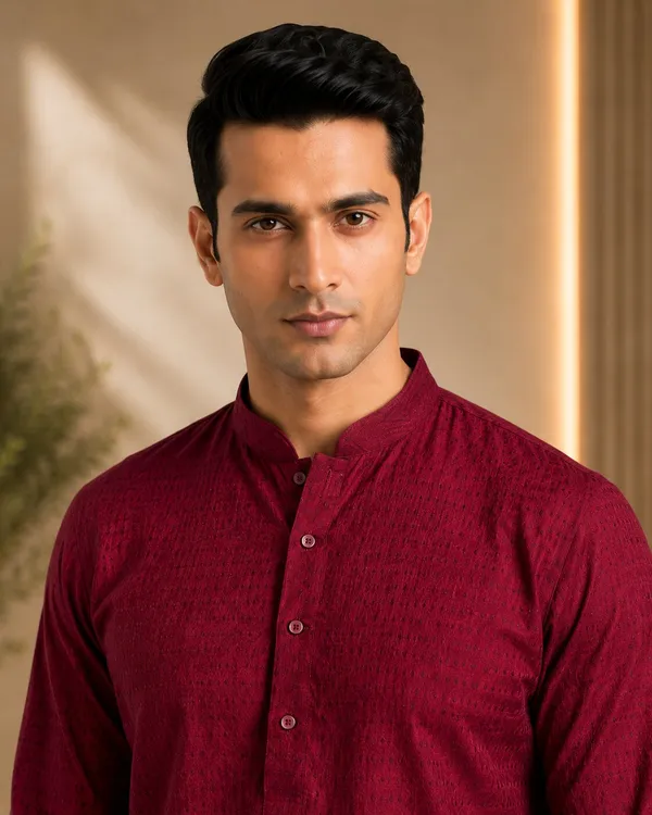 Men_Maroon_Textured_Kurta_Pajama