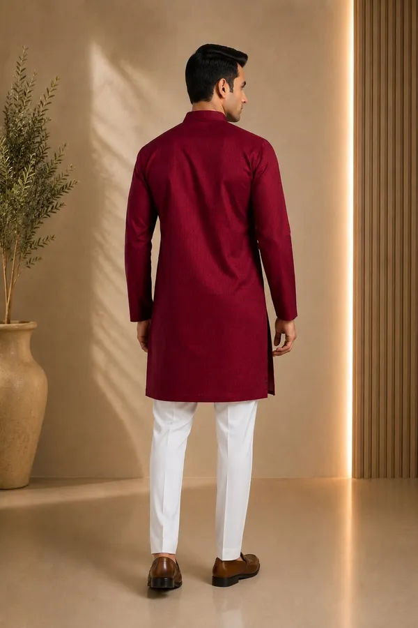 Men_Maroon_Textured_Kurta_Pajama