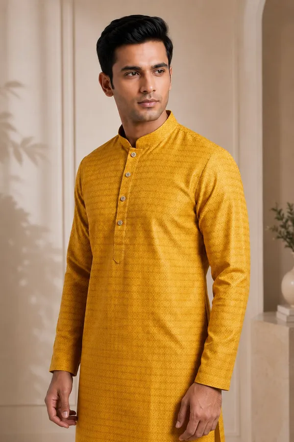 Men_Mustard_Textured_Kurta_Pajama