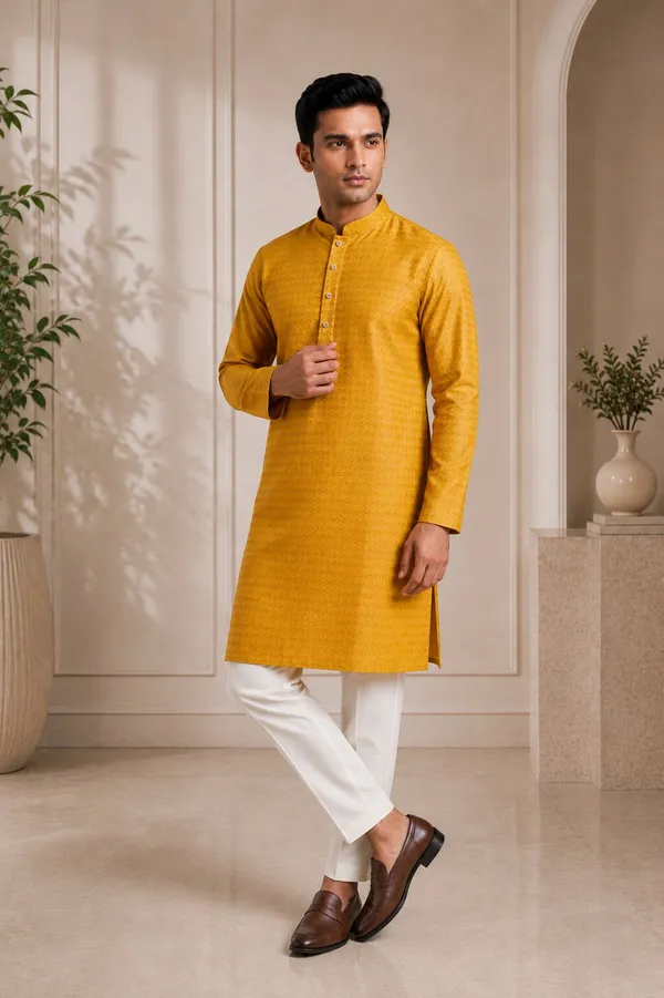 Men_Mustard_Textured_Kurta_Pajama