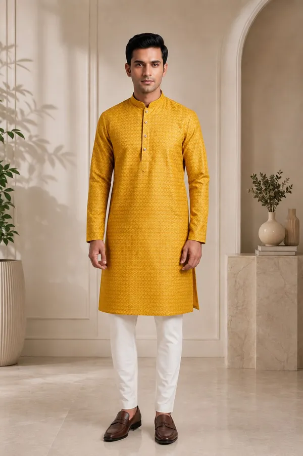 Men_Mustard_Textured_Kurta_Pajama