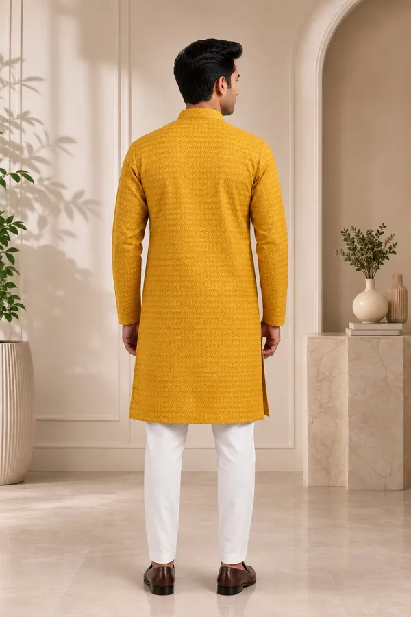 Men_Mustard_Textured_Kurta_Pajama