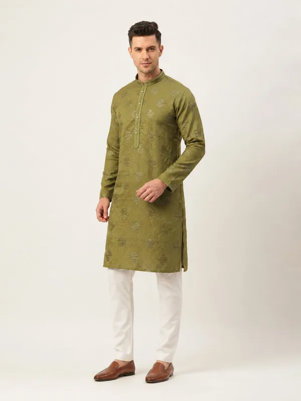 Mehandi_Printed_Kurta_Pyjama_Set_for_Men