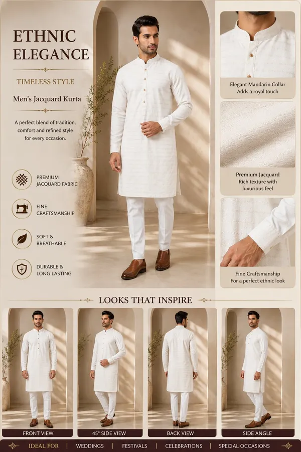 Men_Cream_Textured_Kurta_Pajama_Set