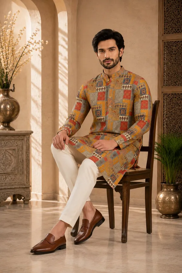 Mustard_Printed_Kurta_Pajama