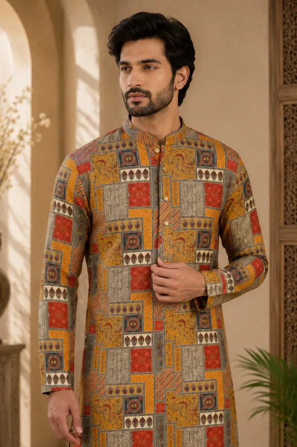 Mustard_Printed_Kurta_Pajama