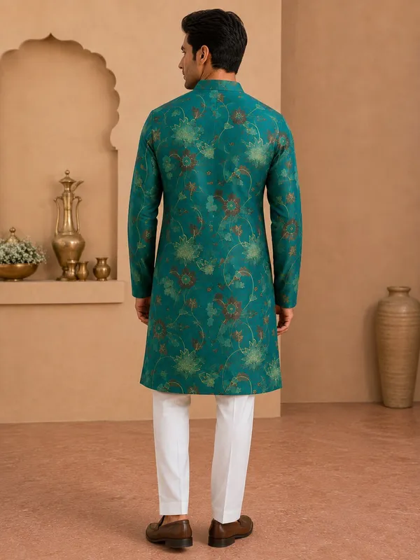 Bright_Green_Floral_Printed_Kurta_Pyjama_Set_for_Men