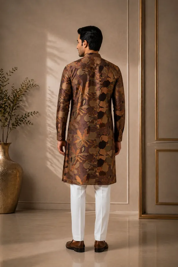 Men_Coffee_Floral_Printed_Kurta_Pajama_Set