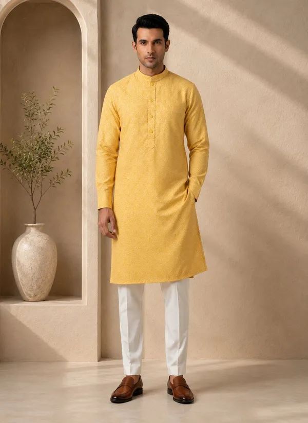 Men_Yellow_Printed_Kurta_Pajama_Set