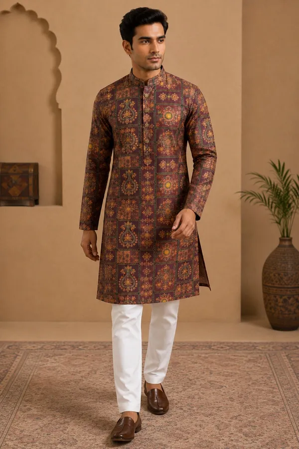 Men's_Light_Purple_Printed_Kurta_Pyjama_Set