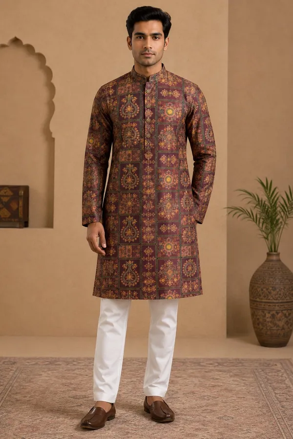 Men's_Light_Purple_Printed_Kurta_Pyjama_Set