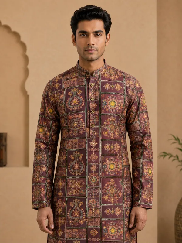 Men's_Light_Purple_Printed_Kurta_Pyjama_Set
