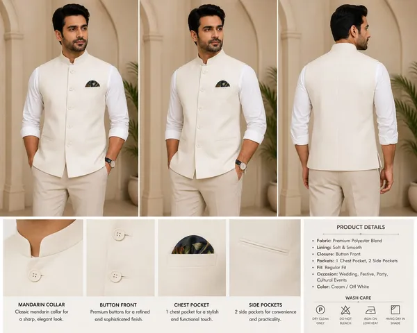 Cream_Turkish_Soft_Touch_Solid_Nehru_Collar_Bandhgala_Sleeveless_Jacket_For_Men
